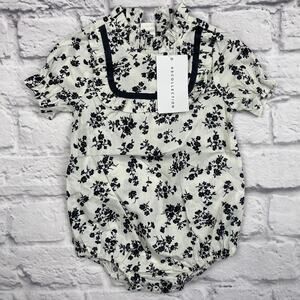 D0051 Black Flora Short Sleeve Romper Ruffle Collar size 12 mo